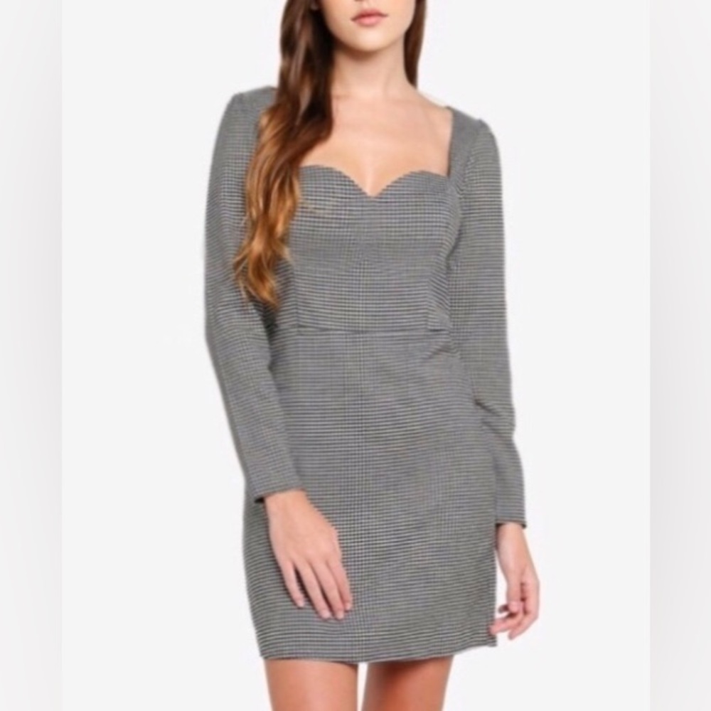 NWT Abercrombie & Fitch black and white houndstooth long-sleeve mini dress XS